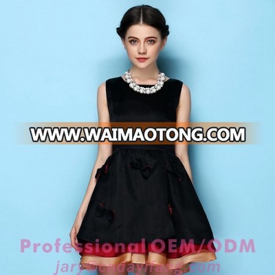 fashional ladies black summer bow dress A shape