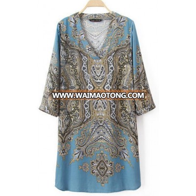 women leisure full printing dresses manufacturer