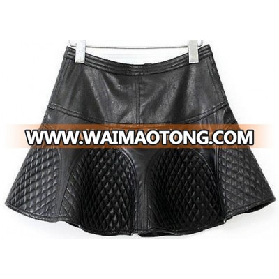 black synthetic leather skirt with lining and zipper design shorts skirt for women